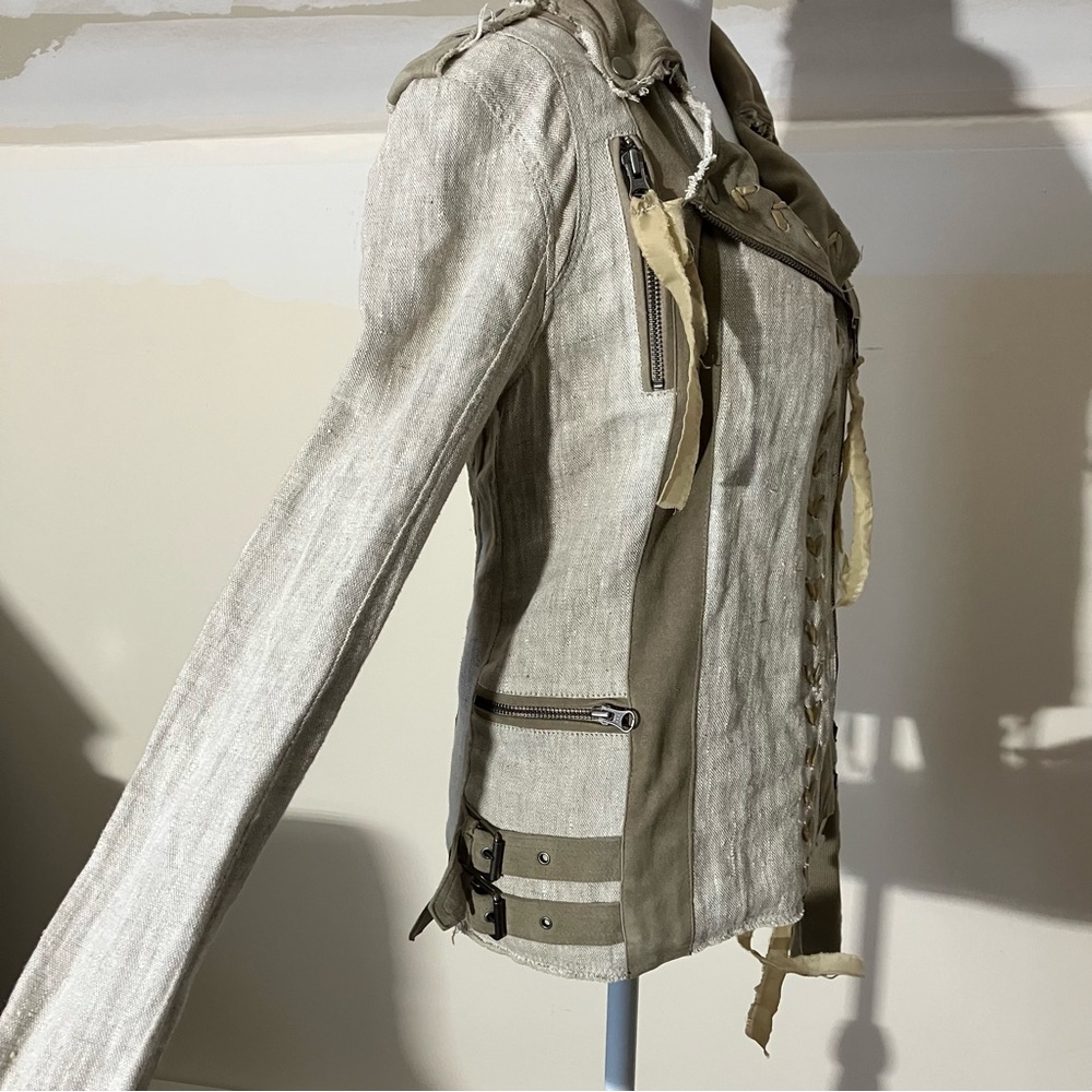 Jakett New York Linen & Leather Beige Bohemian Jacket size XS - Picture 7 of 12